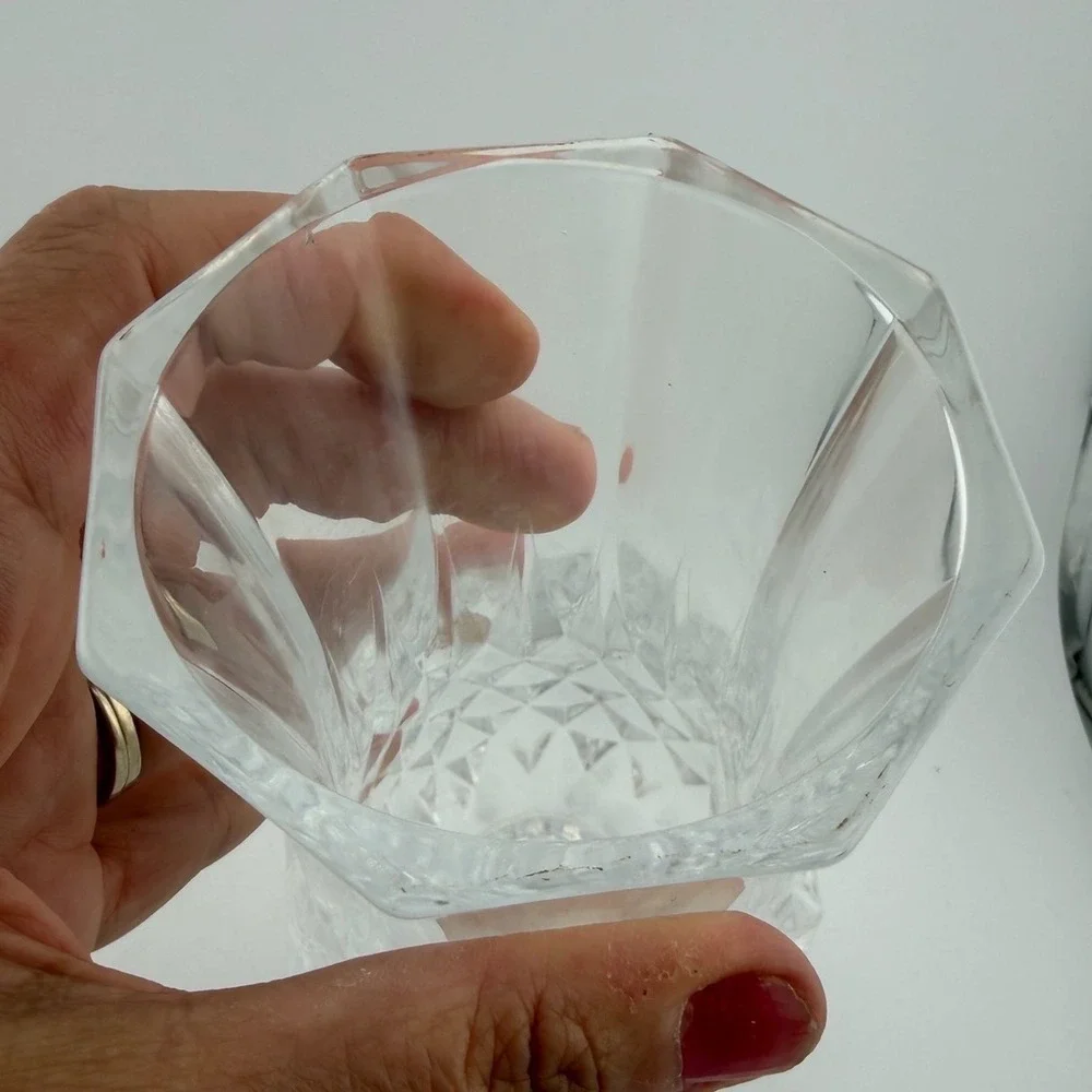 Clear Diamond Cut Fluted Glass Flared Octagonal Bud Vase